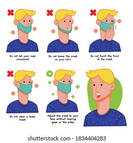 How to wear a face mask illustration vector Set