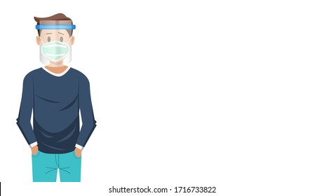 How to wear a facemask and face shield correctly during Coronavirus disease (COVID-19) to reduce the spread of germs, viruses and bacteria.Stop the infection instructions vector illustration