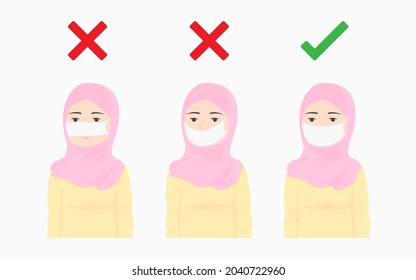 How to wear hijab and mask properly. There is an example of 3 girl.