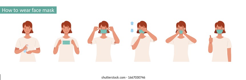 How Wear Mask Correct Women Presenting Stock Vector (Royalty Free ...