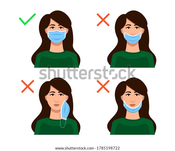 How Wear Mask Correctly Instructions Woman Stock Vector (Royalty Free ...