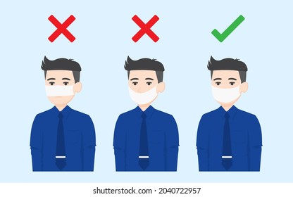 How to wear a mask properly. There is an example of 3 men.