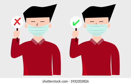 how to wear the right and wrong face mask.To properly protect against viruses and dust.