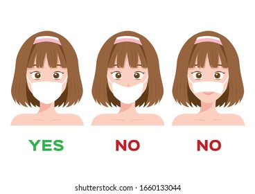 how to wearing protective mask vector / infographic / virus and germ protection
