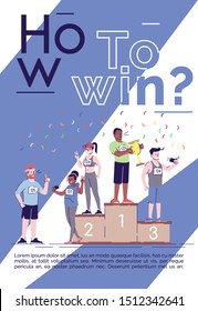 How to win brochure template. Rewarding marathon champions. Flyer, booklet, leaflet concept with flat illustrations. Vector page cartoon layout for magazine. Motivational poster with text space