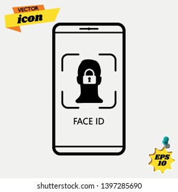 how work facial recognition system in smartphones vector illustration. Line art phone with scanning face