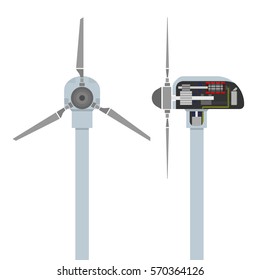 How work wind turbine. Infographics with windmill. Vector illustration