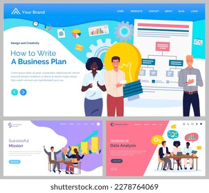 How to write business plan. Employee character brainstorming, colleagues discussing work. Leadership corporation., board with diagram. Creating successful project design. Successful mission