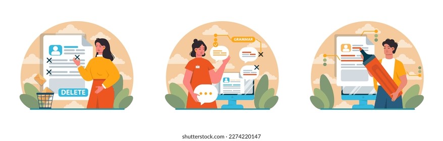 How to write a good CV instruction set. Process of writing a successful resume for a job application. Candidate' profile for vacant position. Flat vector illustration