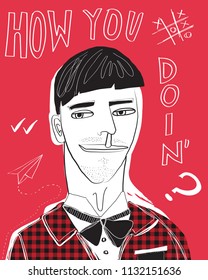 How you doin'? Illustration. Geek and nerd boy character. Flat design. 