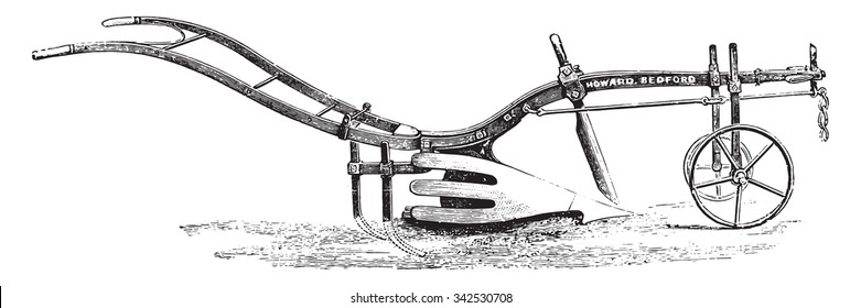 Howard plow harrow teeth with scavenger in the back, vintage engraved illustration. Industrial encyclopedia E.-O. Lami - 1875. 