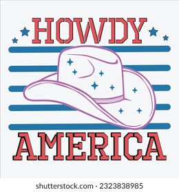 Howdy America, 4th Of July, 4th Of July Svg, Patriotic, America, Usa, American Flag, America Day, Groovy ,Independence Day, Retro 4th Of July, 4th Of July Png, Red White Blue, svg