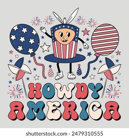 Howdy America Retro Vintage 4th Of July T-Shirt Sublimation Graphic.