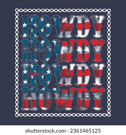 Bandera americana de Howdy, diseño de camisetas de vaquero