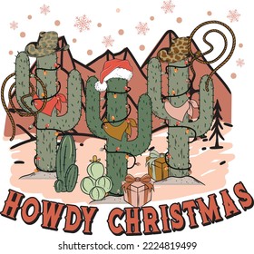 Howdy Christmas With Cactus, Western Christmas Eps, Cactus Vector