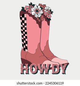 howdy country boots vector flowers