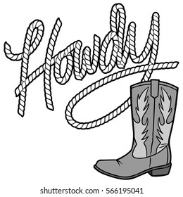 Howdy Cowboy Rope and Boot Illustration