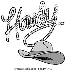 Howdy Cowboy Rope and Hat Illustration