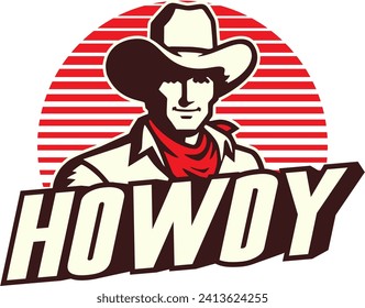 Howdy cowboy sunset. Artwork design, illustration for T-shirt design, printing, poster, Wild West style, American Western.