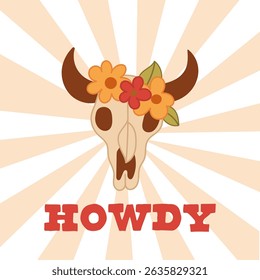 Howdy Floral Cow Skull Illustration for Western Decor