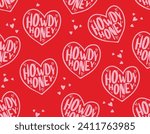 Howdy Honey Heart ,Cute Cowgirl  seamless vector pattern repeating background. Wild West surface pattern design for All fabric and Prints