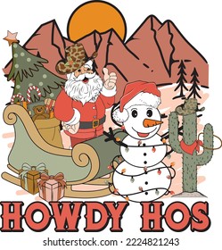 Howdy Hos Western Christmas For Print Template, Cowboy Santa T-shirt