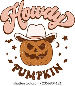 Howdy pumpkin, Halloween pumpkin, Halloween cowboy t shirt design.