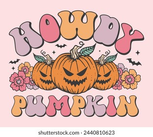 Camiseta retro de la calabaza de Howdy, camisa retro de Halloween, temporada espeluznante, camiseta de la calabaza fantasma, Halloween de moda, Halloween hippie, camiseta de los ghouls, archivo cortado para el cricut y la silueta