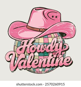 Howdy Valentine Valentine's Day typography T shirt design.  Howdy Cowgirls Art, Funny Disco Ball. Valentines Day, Mini Valentine, kids Valentine, Cut File For Cricut .Cute Valentines T-Shirt,