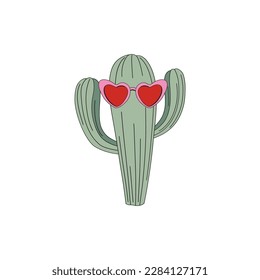 Howdy Valentines Day cactus in heart shape shades with hands up vector illustration isolated on white. Wild west cacti print for 14 February holiday postcard.