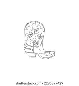 Howdy Valentines Day cowgirl cowboy cherry ornament boots vector illustration isolated on white. Wild west linear colouring page shoes print for 14 February holiday.