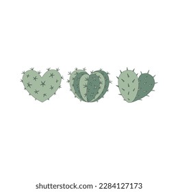 Howdy Valentines Day heart shape cactus vector illustration set isolated on white. Wild west desert plant cacti love print for 14 February holiday postcard.