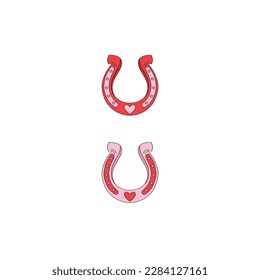 Howdy Valentines Day love horseshoe with heart vector illustration isolated on white. Pink Red aesthetics Wild west peace of luck print for 14 February holiday postcard.