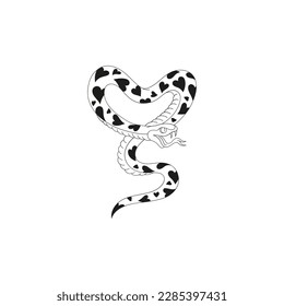 Howdy Valentines Day snake viper in the form of heart vector illustration isolated on white. Linear colouring page Wild west love reptile print for 14 February holiday. 