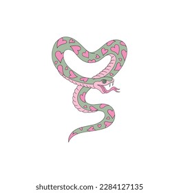 Howdy Valentines Day vintage snake viper in the form of heart vector illustration isolated on white. Wild west retro green pink love reptile print for 14 February holiday. 