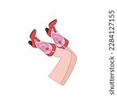 Howdy Valentines Day woman legs in cowgirl boots vector illustration isolated on white. Red Pink aesthetics Wild west female heart ornament shoes print for 14 February holiday.