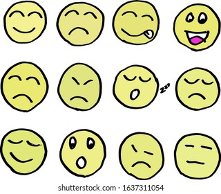 howing different emotions. Collection of hand drawn line illustrations isolated 
