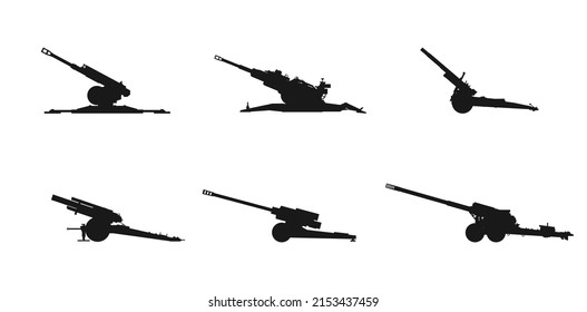 Howitzer And Artillery Gun Icon Set. Army Artillery Systems. Isolated Vector Image For Military Concepts, Infographics And Web Design