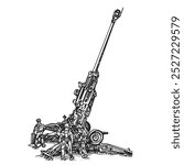Howitzer Sketch Drawing Vector. Military Vehicle