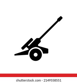 Howitzer Vector Icon. Long Range Gun Isolated On White Background. Army Artillery System. For Military Concepts, Infographics, Icons, Web Design