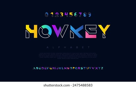 Howkey creative geometric modern urban alphabet font. Digital abstract futuristic, fashion, sport, minimal technology typography. Simple numeric vector illustration