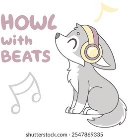 Howl with Beats: Diseño plano de Vector para amantes de la música canina