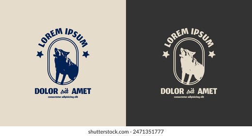 Howl wolf in ouval line with two star vector for t-shirt print