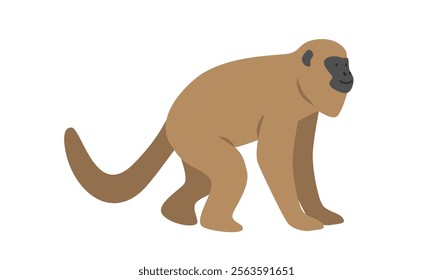 Howler monkey cartoon clipart. Brown howler vector illustration in flat style. New World monkey. Hand-drawn wild animal concept