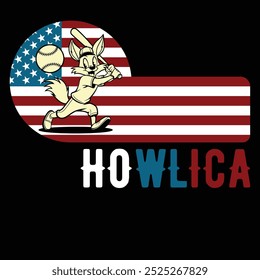 Howlica Baseball Coyote American Flag Camiseta divertida