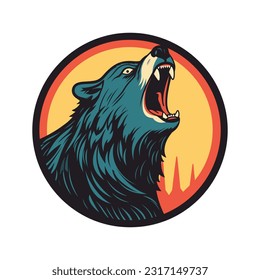 Howling bear head hand drawn logo design illustration