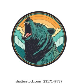 Howling bear head hand drawn logo design illustration