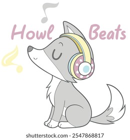 Howling Beats: Diseño plano de Vector para amantes de la música canina