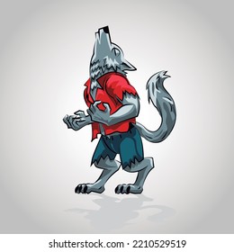 Howling cartoon werewolf with red shirt clip art. Vector illustration with simple gradients. All in a few layers.