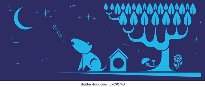 howling dog, abstract, Flat style, icons